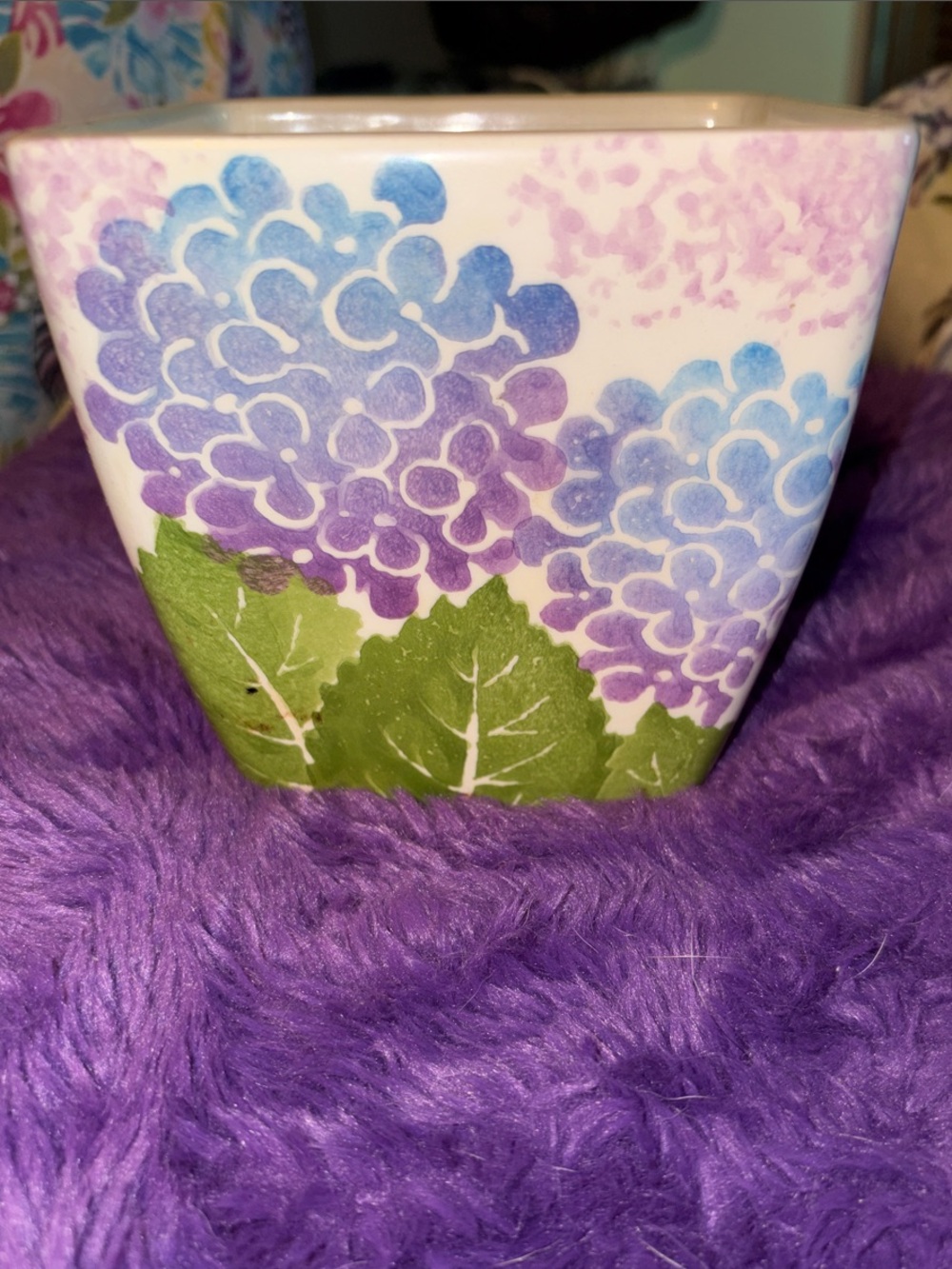 Decorative Hydrangea Ceramic Planter - Purple & Green